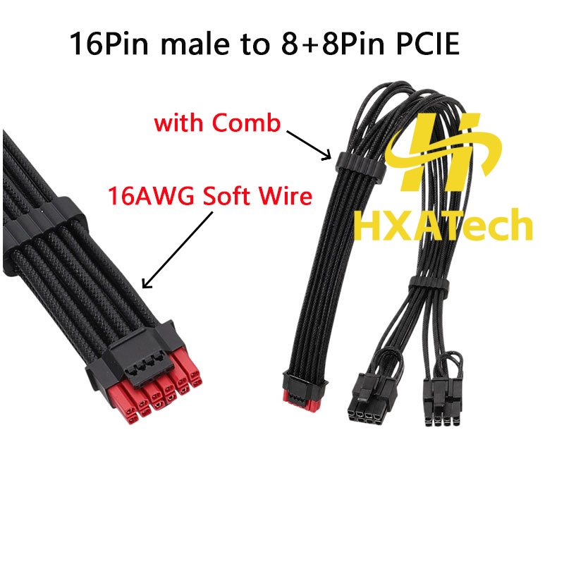 HXATech-Colorful 12VHPWR to Du - Dual 8Pin To 16Pin 12Vhpwr Cable ulasan dan harga